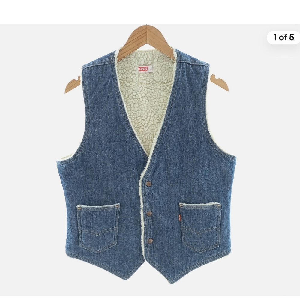 Levi's Vintage 70’s Orange Tab Blue Denim Vest with Sherpa Lining